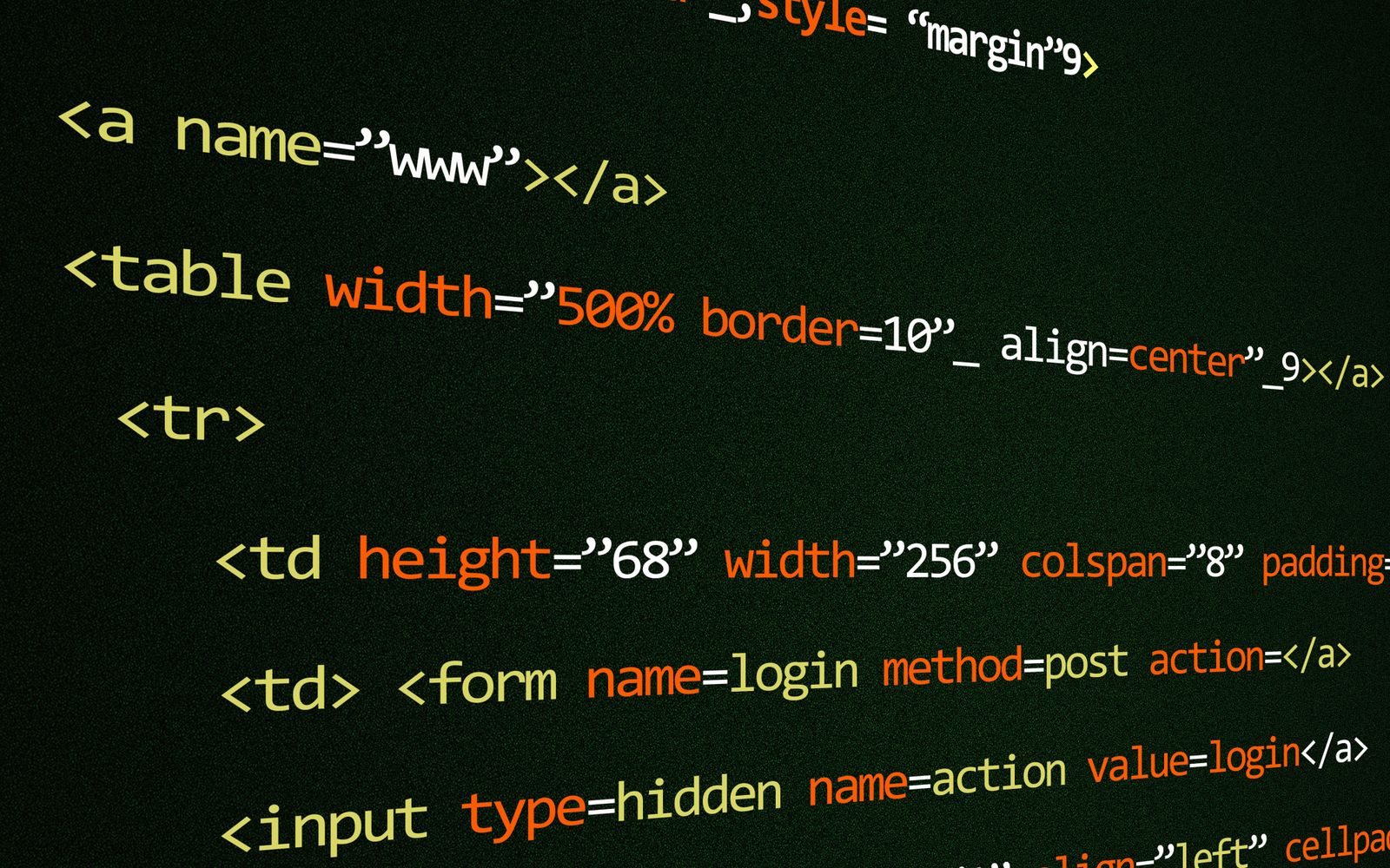 Linhas de código HTML em close
