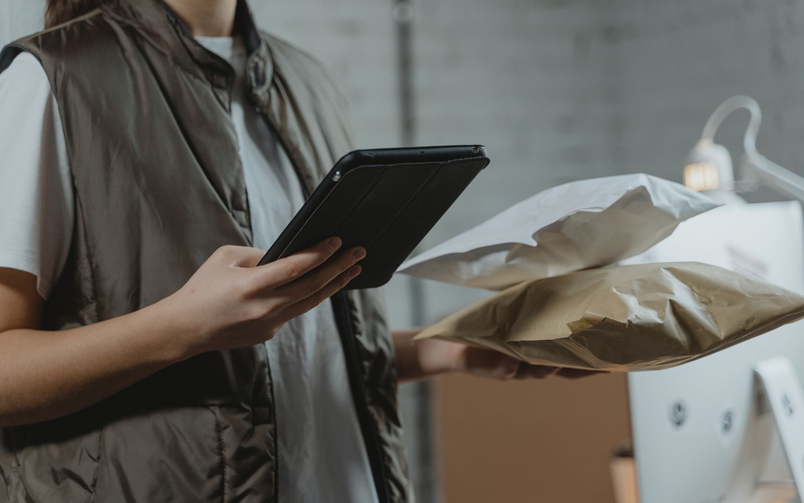 Pessoa conferindo encomendas em um tablet